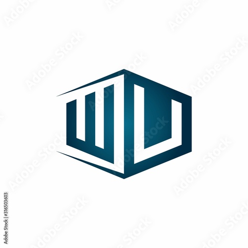 WU monogram logo with hexagon shape and negative space style ribbon design template