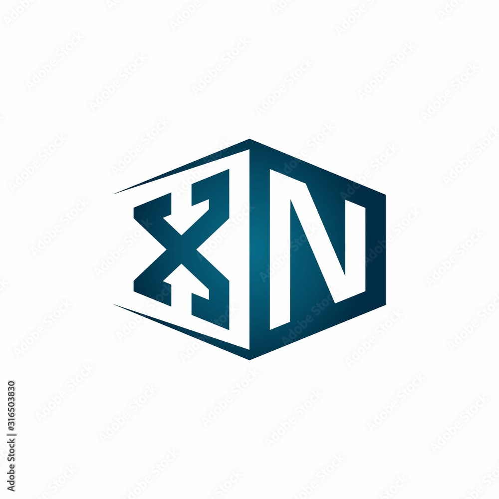 XN monogram logo with hexagon shape and negative space style ribbon design template XN monogram logo with hexagon shape and negative space style ribbon design template
