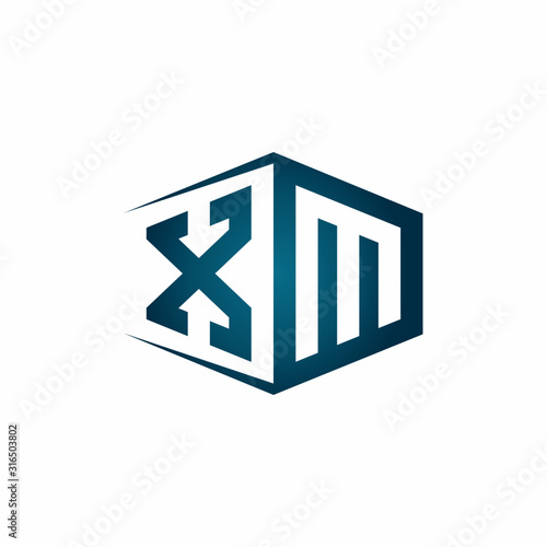XM monogram logo with hexagon shape and negative space style ribbon design template