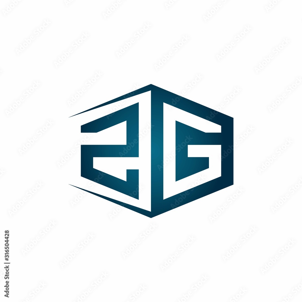 ZG monogram logo with hexagon shape and negative space style ribbon design template ZG monogram logo with hexagon shape and negative space style ribbon design template