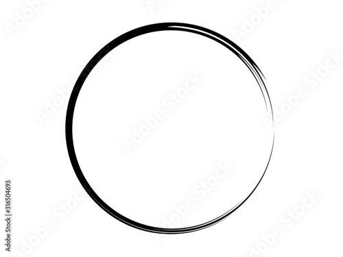 Grunge thin circle made of black paint on a white background.Grunge oval banner.Grunge logo design.