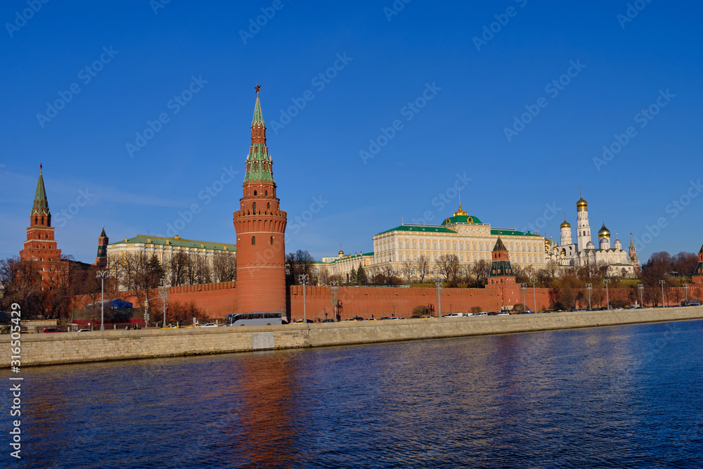 Landscape with a view of the Moscow Kremlin, river, embankment