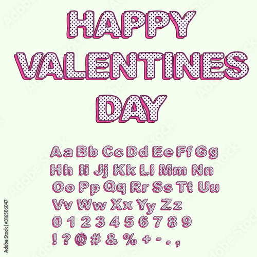 Uppercase and lowercase letters in the style of lol doll surprise. Happy Valentines Day card template.