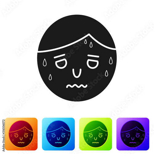Black Man with excessive sweating icon isolated on white background. Set icons in color square buttons. Vector Illustration