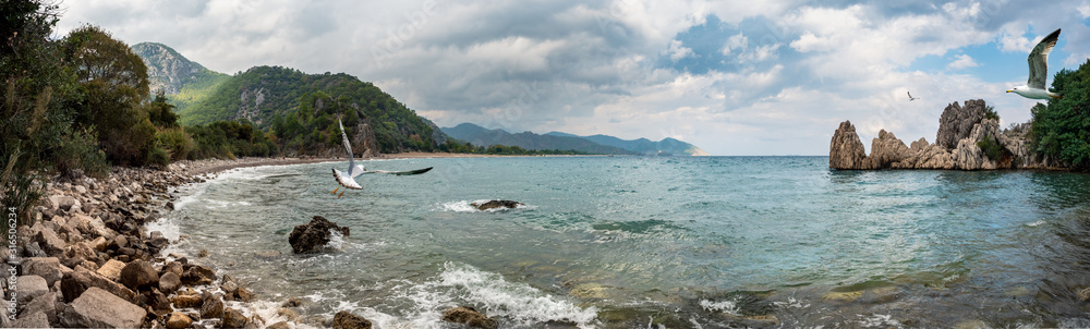 Fototapeta premium Panoramic view of Adrasan beach on Cirali resort.