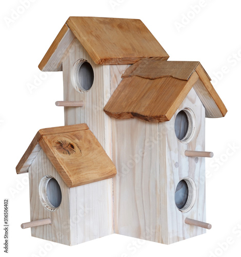 Slika na platnu Nest box birdhouse house for birds handmade craft isolated on white