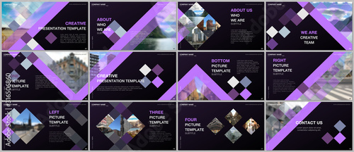 Minimal presentations design, portfolio vector templates with cubes, geometric abstract background. Multipurpose template for presentation slide, flyer leaflet, brochure cover, report, advertising.