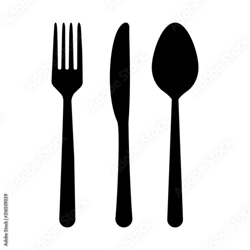 Tela Spoon, fork and knife icon isolated on white background
