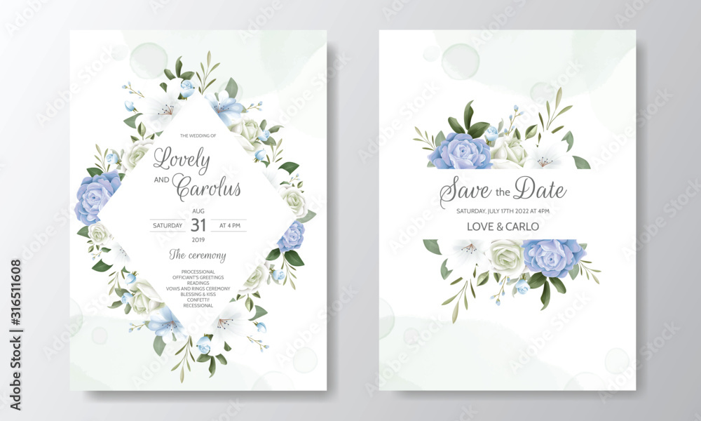  Beautiful Floral Wedding Invitation with Blooming Roses and Green Leaves