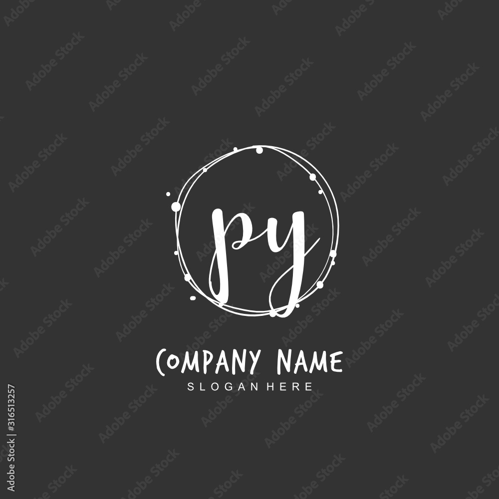 Handwritten initial letter P Y PY for identity and logo. Vector logo template with handwriting and signature style.