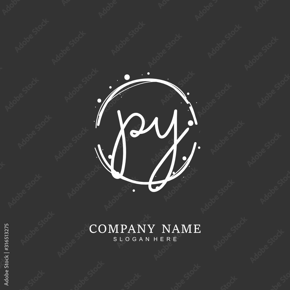 Handwritten initial letter P Y PY for identity and logo. Vector logo template with handwriting and signature style. Handwritten initial letter P Y PY for identity and logo. Vector logo template with handwriting and signature style.