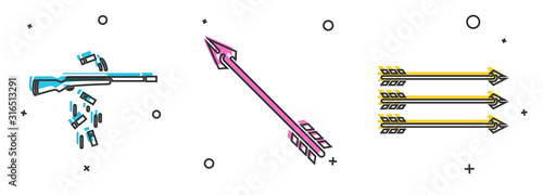 Set Gun shooting, Hipster arrow and Hipster arrows icon. Vector