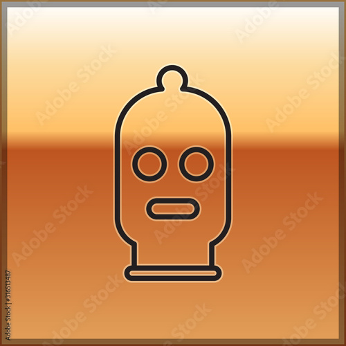 Black line Balaclava icon isolated on gold background. A piece of clothing for winter sports or a mask for a criminal or a thief. Vector Illustration