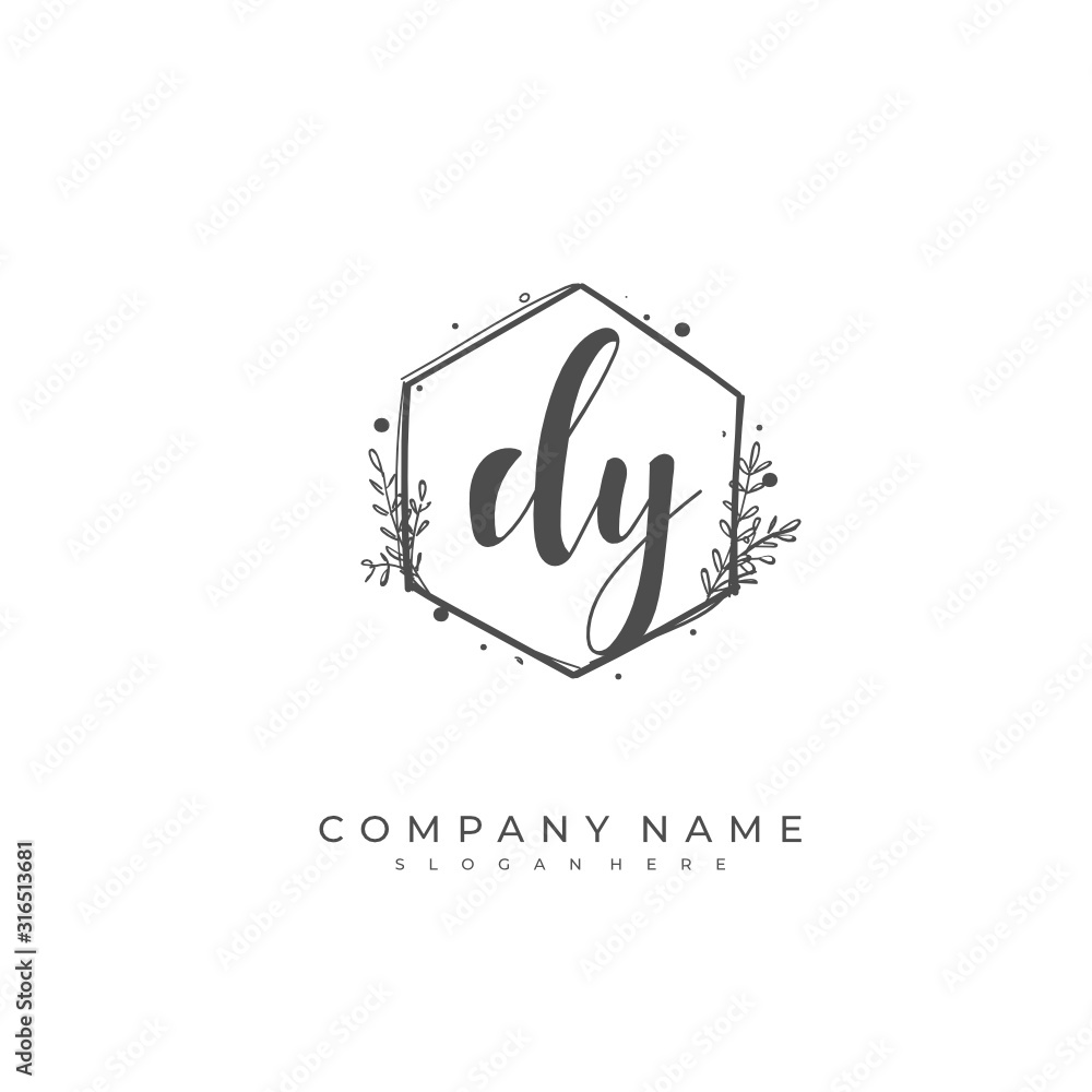Handwritten initial letter D Y DY for identity and logo. Vector logo template with handwriting and signature style.