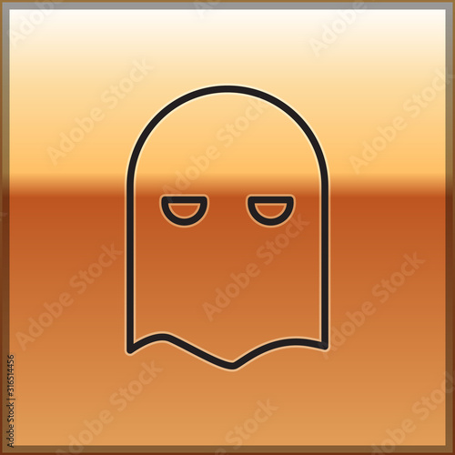Black line Executioner mask icon isolated on gold background. Hangman, torturer, executor, tormentor, butcher, headsman icon. Vector Illustration