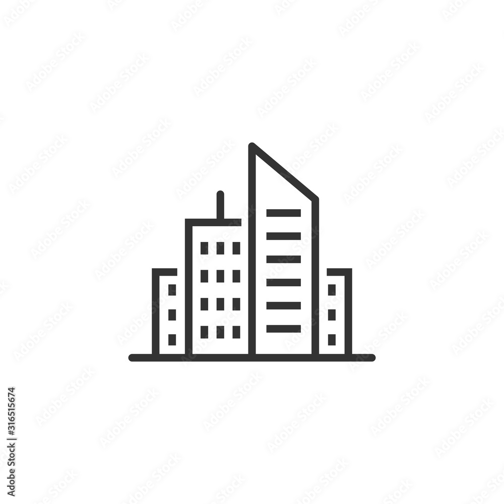 Fototapeta premium Building icon in flat style. Town skyscraper apartment vector illustration on white isolated background. City tower business concept.