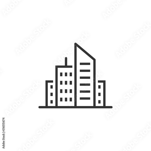 Building icon in flat style. Town skyscraper apartment vector illustration on white isolated background. City tower business concept.