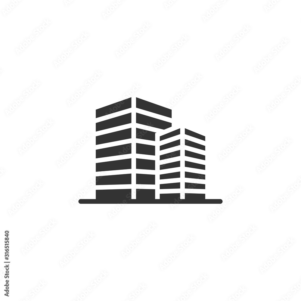 Building icon in flat style. Town skyscraper apartment vector illustration on white isolated background. City tower business concept.