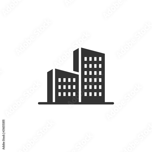 Building icon in flat style. Town skyscraper apartment vector illustration on white isolated background. City tower business concept.