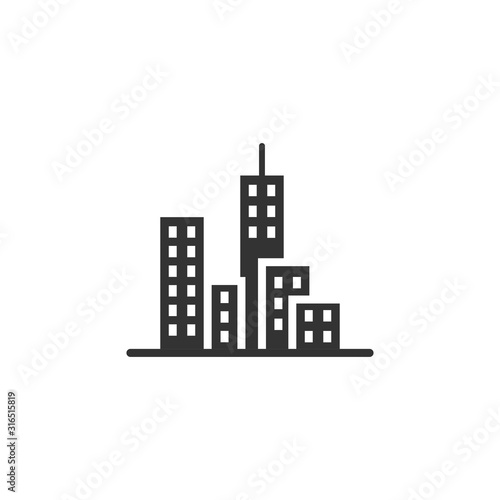Building icon in flat style. Town skyscraper apartment vector illustration on white isolated background. City tower business concept. © Lysenko.A
