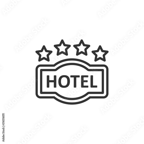 Hotel 4 stars sign icon in flat style. Inn vector illustration on white isolated background. Hostel room information business concept.