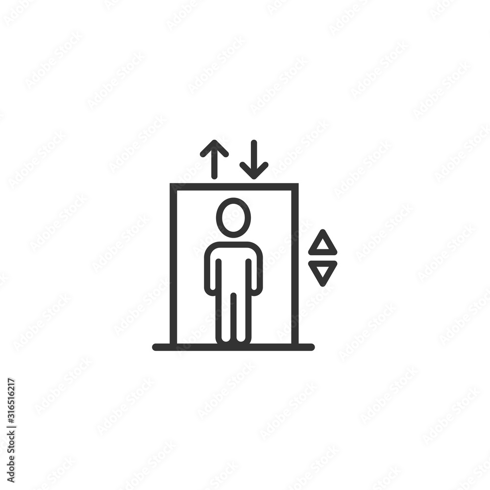Elevator icon in flat style. Lift vector illustration on white isolated background. Passenger transportation business concept. Elevator icon in flat style. Lift vector illustration on white isolated background. Passenger transportation business concept.