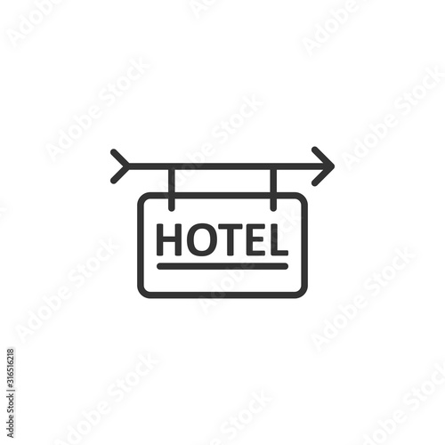 Hotel sign icon in flat style. Inn vector illustration on white isolated background. Hostel room information business concept.