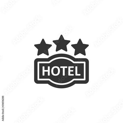 Hotel 3 stars sign icon in flat style. Inn vector illustration on white isolated background. Hostel room information business concept.