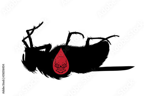 Vector silhouette of dead fly with skull on white background. Symbol of stop tsetse disease.