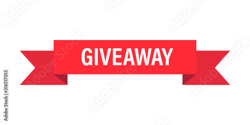Red ribbon giveaway vector isolated illustration. Label ribbon tag. Reward vector icon. Contest banner. Banner sale tag. Red scroll.