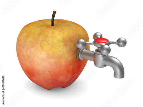 apple and faucet on white b...