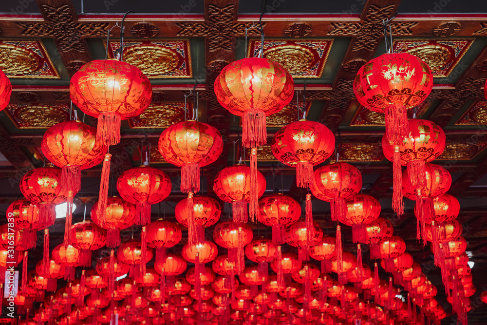 Chinese lanterns in a Chinese temple during new year festival Chinese lanterns in a Chinese temple during new year festival