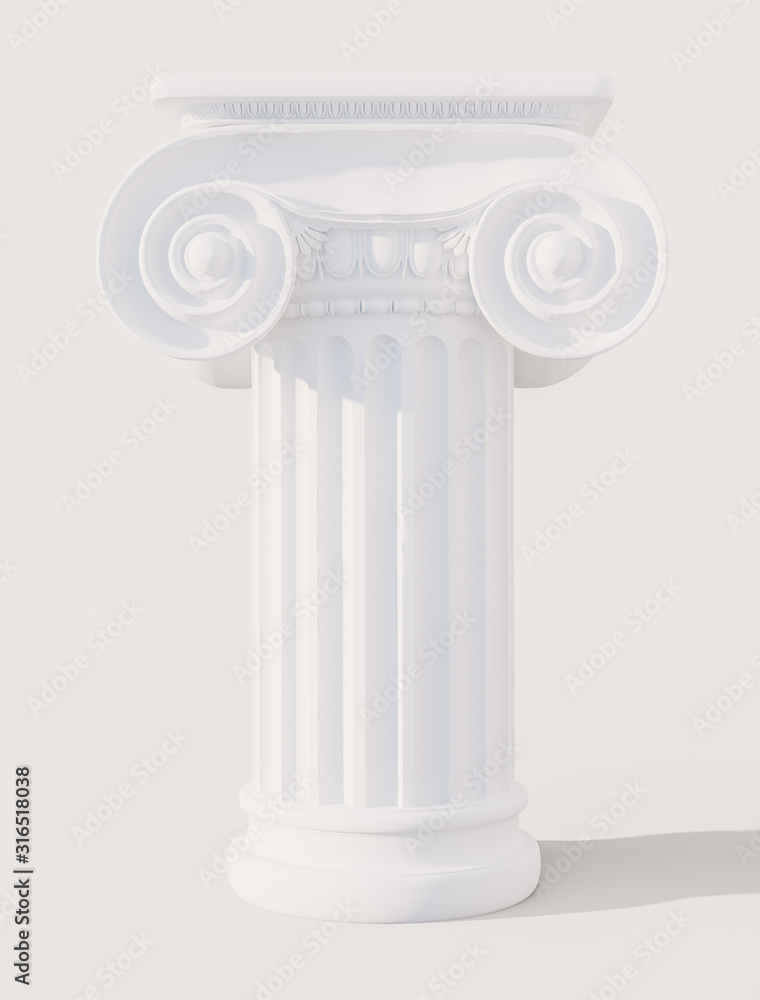 White ancient column isolated 3d rendering, roman or Greek pillar White ancient column isolated 3d rendering, roman or Greek pillar