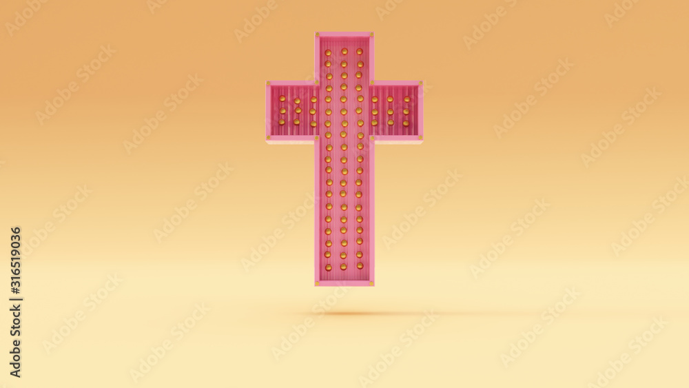 Obraz premium Pink Gold Modern Cross Warm Cream Background 3d illustration 3d render