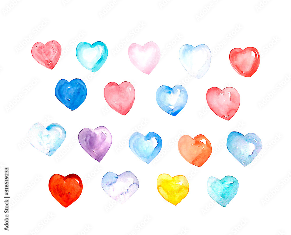 Colorful drawing watercolor heart background illustration