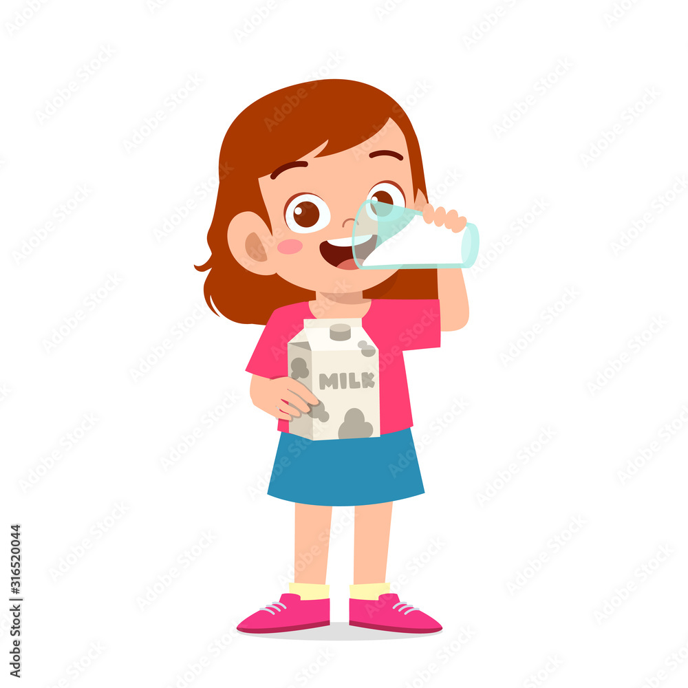 happy cute little kid girl drink milk happy cute little kid girl drink milk