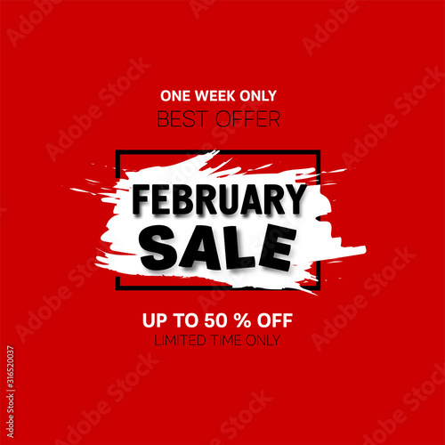 February Sale banner. Sale offer price sign. Brush vector banner. Discount text. Vector	