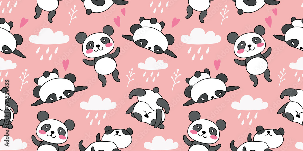 Seamless pattern with pandas. Decorative seamless vector template for children's clothing design, interior, Wallpaper, postcards, banners, home decoration. Seamless pattern with pandas. Decorative seamless vector template for children's clothing design, interior, Wallpaper, postcards, banners, home decoration.