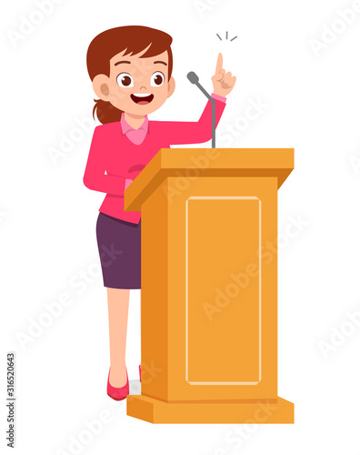 young woman give good speech on podium