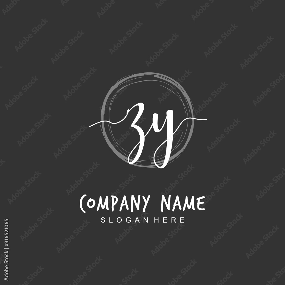 Handwritten initial letter Z Y ZY for identity and logo. Vector logo template with handwriting and signature style.