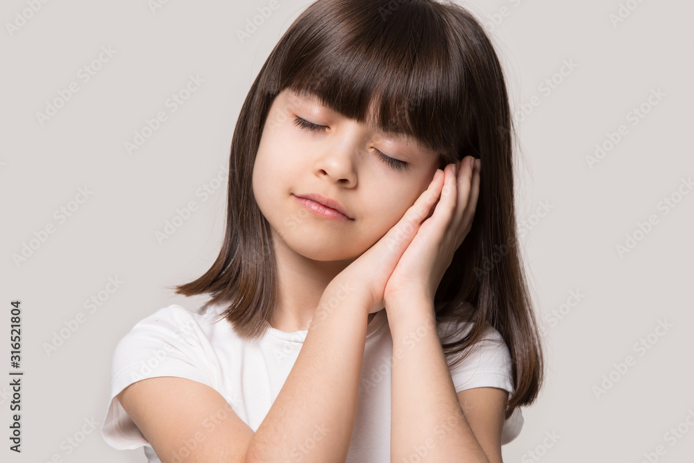 Calm 6 years old small adorable kid feeling sleepy Calm 6 years old small adorable kid feeling sleepy