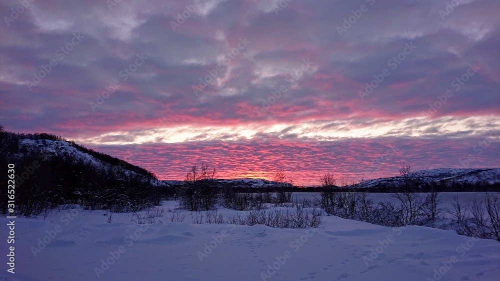 Fototapeta premium sunset over lake