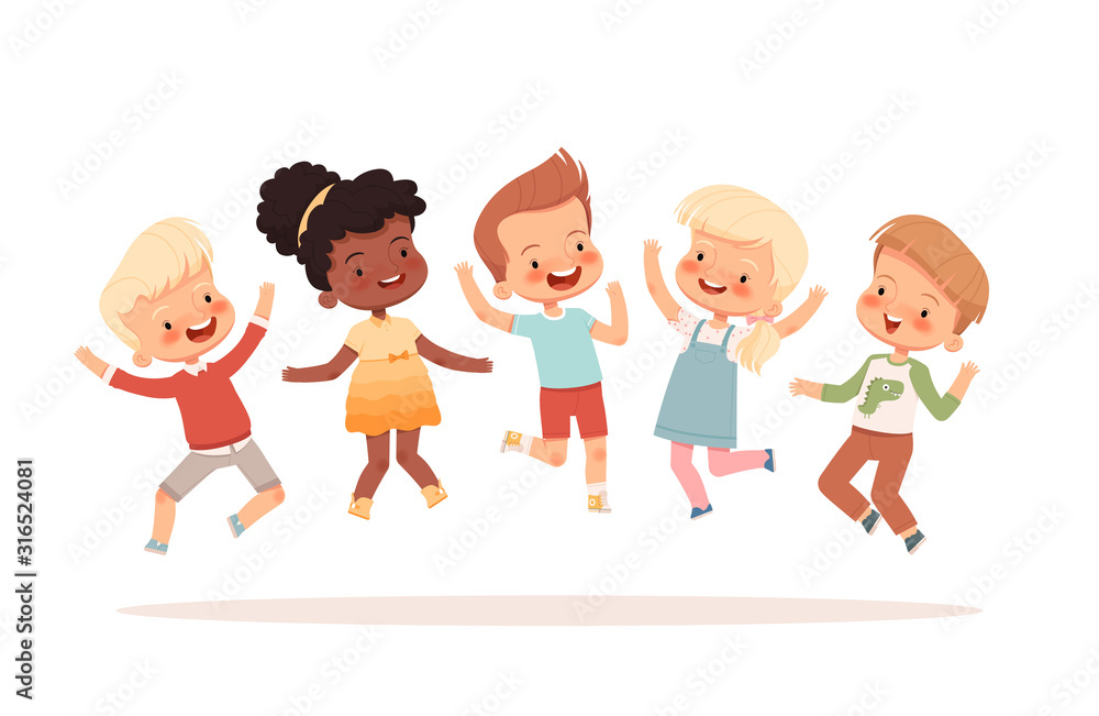 Happy children are jumping, laughing and having fun. Isolated on a white background. Happy children are jumping, laughing and having fun. Isolated on a white background.
