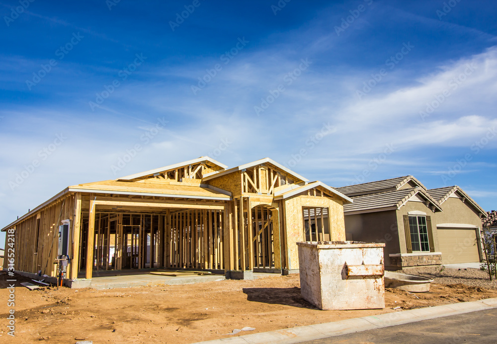 New Construction Of One Level Home In Framing Stages New Construction Of One Level Home In Framing Stages
