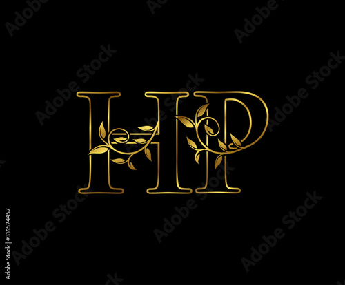 Golden H, P and HP Luxury Letter Logo Icon 