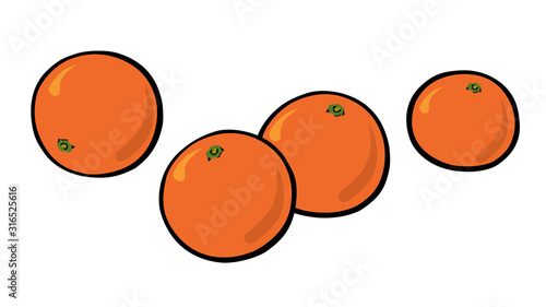 Set of mandarin oranges.  Pop-art. Retro style. Vector illustration