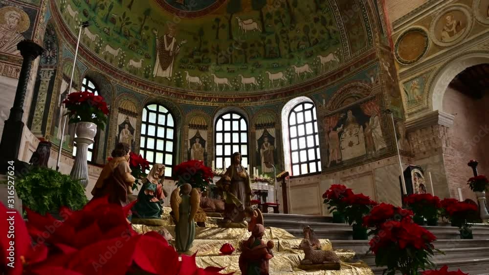 Ravenna, Italy, December 2019. Footage inside the Apollinare basilica