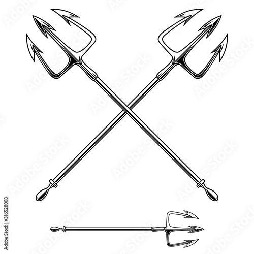 Illustration of Poseidon tridents isolated on white background. Design element for poster, card, banner, sign. Vector illustration
