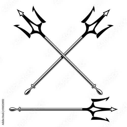 Illustration of Poseidon tridents isolated on white background. Design element for poster, card, banner, sign. Vector illustration