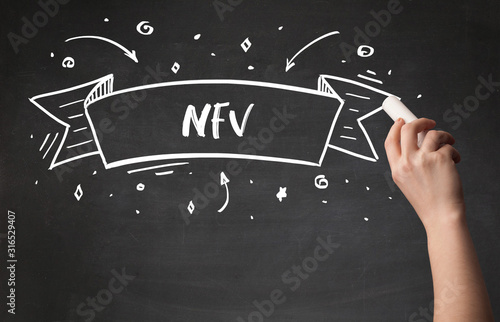 Hand drawing NFV abbreviation with white chalk on blackboard photo